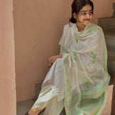 Ivory mangalgiri handloom cotton salwar suit with hand block printed Maheswari dupatta